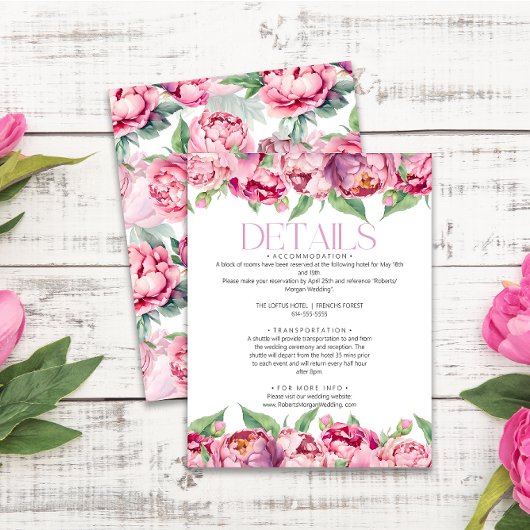 Blush Pink Peonies Watercolor Hochzeitdetails Begleitkarte