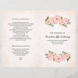 Blush Pink Peonies Watercolor Hochzeitsprogramme