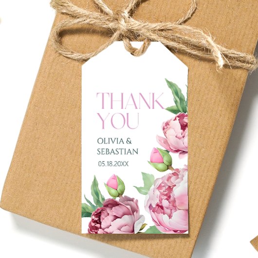 Blush Pink Peonies Watercolor Vielen Dank Geschenkanhänger