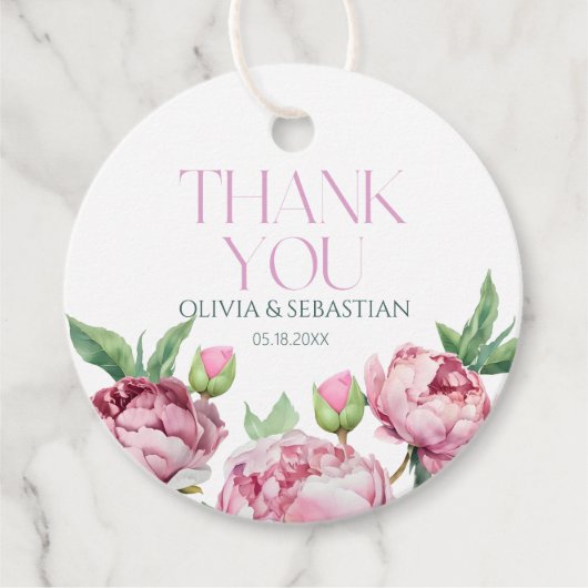 Blush Pink Peonies Watercolor Vielen Dank Geschenkanhänger (Vorderseite)