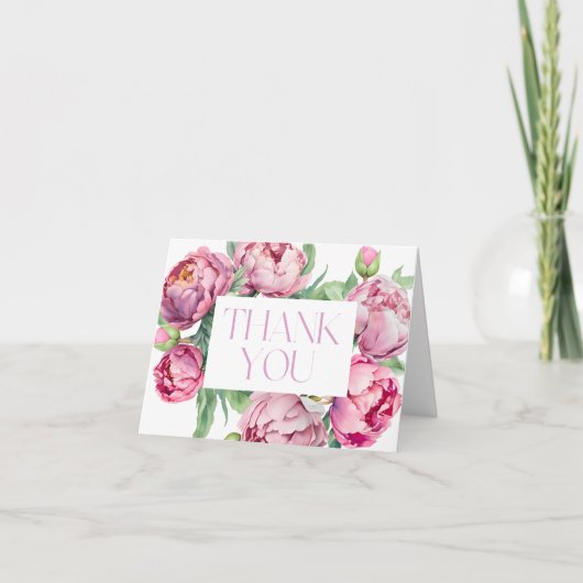 Blush Pink Peonies Watercolor Wedding Dankeskarte (Vorderseite)