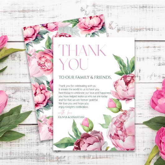 Blush Pink Peonies Watercolor Wedding Dankeskarte