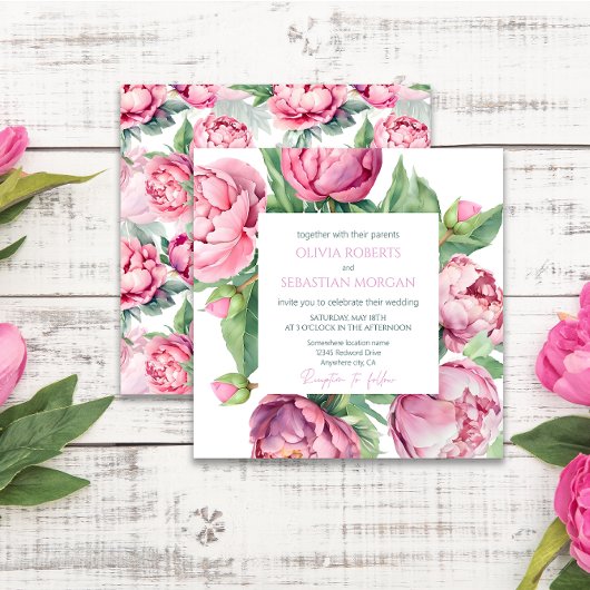 Blush Pink Peonies Watercolor Wedding Einladung