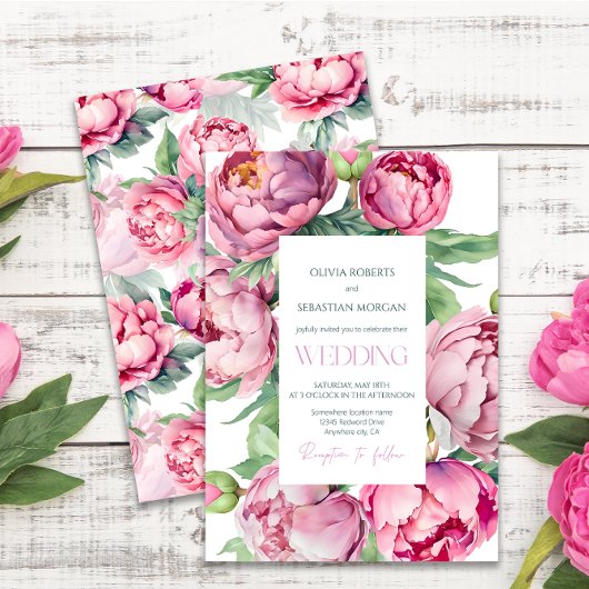Blush Pink Peonies Watercolor Wedding Einladung