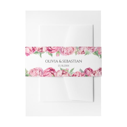 Blush Pink Peonies Watercolor Wedding Einladungsbanderole (Vorderseite Beispiel)