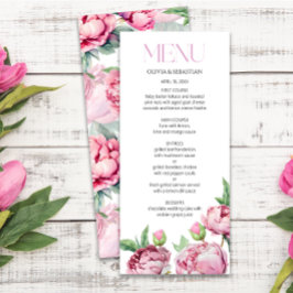 Blush Pink Peonies Watercolor Wedding Menükarte