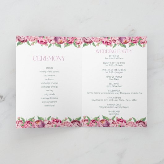 Blush Pink Peonies Watercolor Wedding Programm (Innenseite)