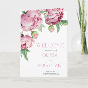 Blush Pink Peonies Watercolor Wedding Programm