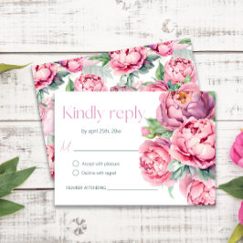 Blush Pink Peonies Watercolor Wedding RSVP Karte