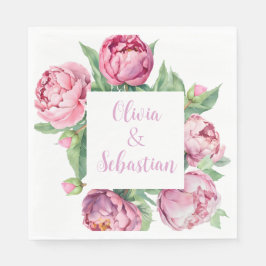 Blush Pink Peonies Watercolor Wedding Serviette