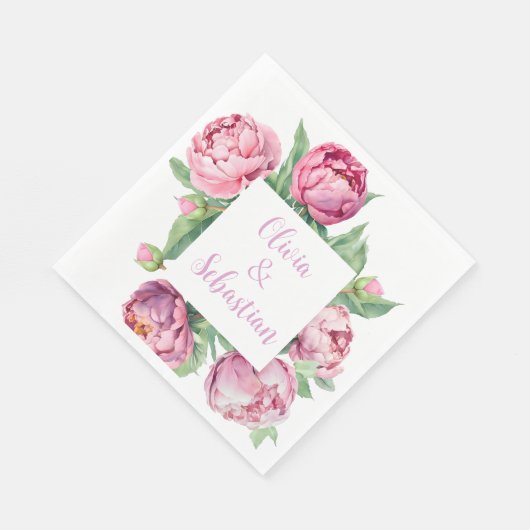 Blush Pink Peonies Watercolor Wedding Serviette (Ecke)