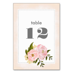 Blush Pink Peonies Watercolor Wedding Tischnummer
