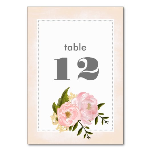 Blush Pink Peonies Watercolor Wedding Tischnummer (Vorderseite)