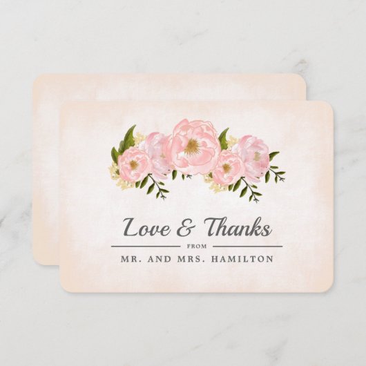 Blush Pink Peonies Wedding Dankeschön Karten (Vorne/Hinten)
