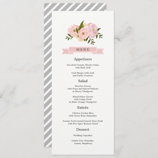 Blush Pink Peonies Wedding Menu Cards Menükarte (Vorne/Hinten)