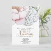 Blush Pink Peony 1st Wedding Anniversary Einladung (Stehend Vorderseite)