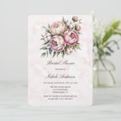 Blush Pink Peony and Cotton Bridal Shower Einladung (Stehend Vorderseite)