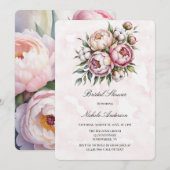 Blush Pink Peony and Cotton Bridal Shower Einladung (Vorne/Hinten)