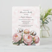 Blush Pink Peony and Cotton Brunch & Bubbly Einladung (Stehend Vorderseite)