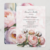 Blush Pink Peony and Cotton Brunch & Bubbly Einladung (Vorne/Hinten)