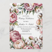 Blush Pink Peony and Cotton Wedding Celebration Einladung (Vorderseite)