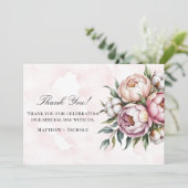 Blush Pink Peony and Cotton Wedding Dankeskarte (Stehend Vorderseite)