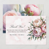 Blush Pink Peony and Cotton Wedding Dankeskarte (Vorne/Hinten)