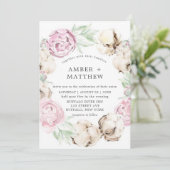 Blush Pink Peony and Cotton Wedding Einladungen (Stehend Vorderseite)