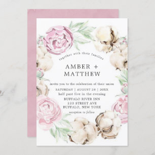 Blush Pink Peony and Cotton Wedding Einladungen