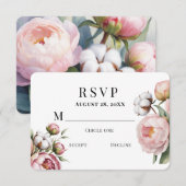 Blush Pink Peony and Cotton Wedding RSVP Karte (Vorne/Hinten)