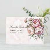 Blush Pink Peony and Cotton Wedding Save The Date (Stehend Vorderseite)