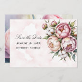 Blush Pink Peony and Cotton Wedding Save The Date (Vorne/Hinten)
