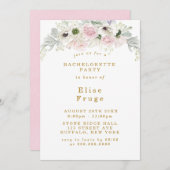Blush Pink Peony Anemone Gold Junggeselinnen-Absch Einladung (Vorne/Hinten)