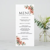 Blush Pink Peony Coral Elegant Dinner Wedding  Menükarte (Stehend Vorderseite)