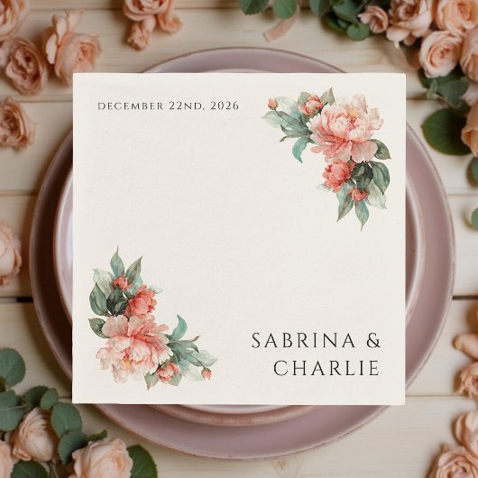 Blush Pink Peony Coral Elegant Floral Wedding Serviette