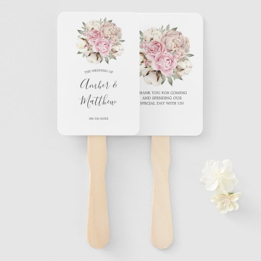 Blush Pink Peony Cream Cotton Wedding Fächer (Vorne und Hinten)