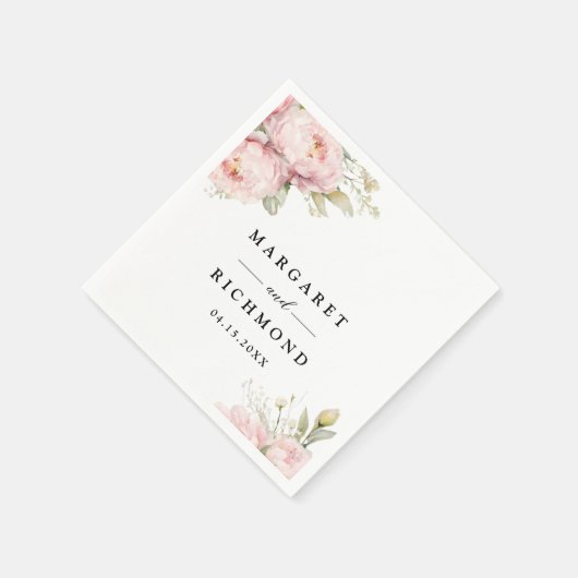 Blush Pink Peony Elegante Wasserfarben Hochzeit de Serviette (Ecke)