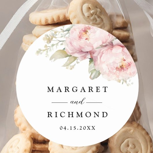 Blush Pink Peony Elegantes Wasserfarbenpräch Hochz Runder Aufkleber