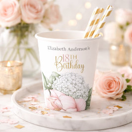 Blush Pink Peony Floral 18th Birthday  Pappbecher
