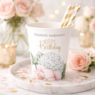 Blush Pink Peony Floral 18th Birthday  Pappbecher