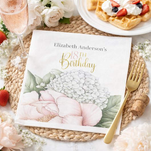 Blush Pink Peony Floral 18th Birthday  Serviette