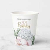 Blush Pink Peony Floral 21st Birthday  Pappbecher (Vorderseite)