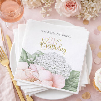 Blush Pink Peony Floral 21st Birthday  Serviette