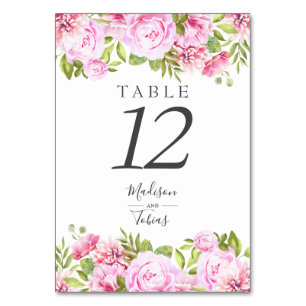 Blush Pink Peony Floral Chic Elegantes Skript Tischnummer