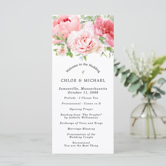 Blush Pink Peony Floral DIY Hochzeit Programm (Stehend Vorderseite)