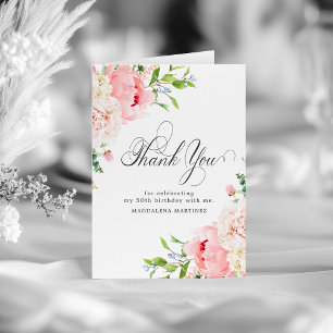 Blush Pink Peony Floral gefaltet 50. Geburtstag Dankeskarte