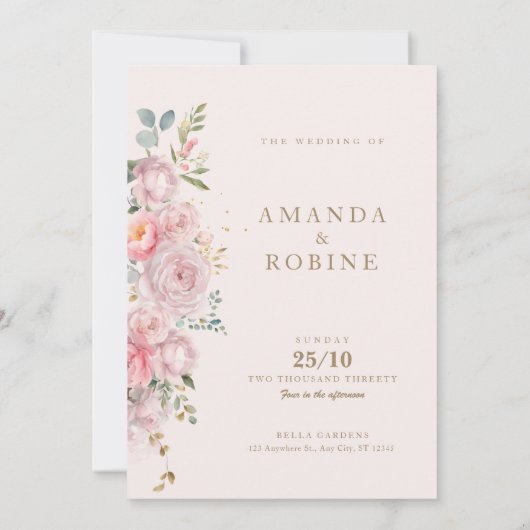 Blush Pink Peony Floral Wedding Einladung (Rückseite)