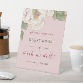 Blush Pink Peony Floral Wedding Gästebuch Pedesta Sockelschild (In SItu)