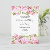 Blush Pink Peony Greenery Bloral Wedding Einladung (Stehend Vorderseite)