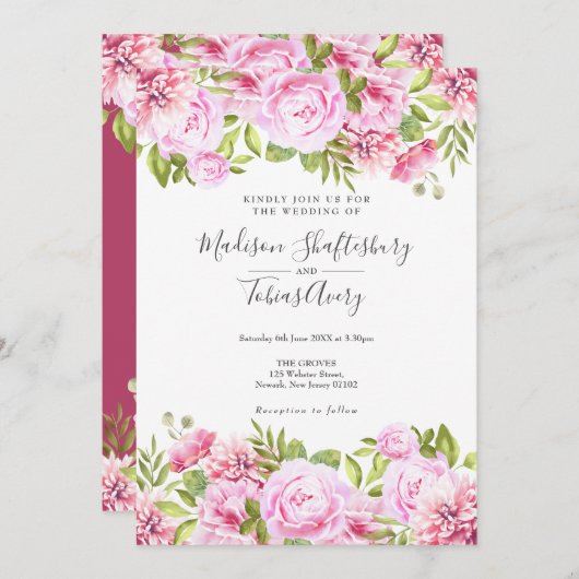 Blush Pink Peony Greenery Bloral Wedding Einladung (Vorne/Hinten)